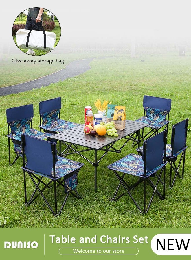 DUNISO 7PCS Folding Table and Chairs Set, Portable Picnic Long Table with 6 Seats ,Camping Table with Easy Carrying Bag, Lightweight Folding Egg Roll Table and Chair Set for Outdoor Camping Picnic BBQ, Party and Dining - Image 1