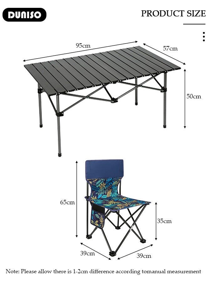 DUNISO 7PCS Folding Table and Chairs Set, Portable Picnic Long Table with 6 Seats ,Camping Table with Easy Carrying Bag, Lightweight Folding Egg Roll Table and Chair Set for Outdoor Camping Picnic BBQ, Party and Dining - Image 4