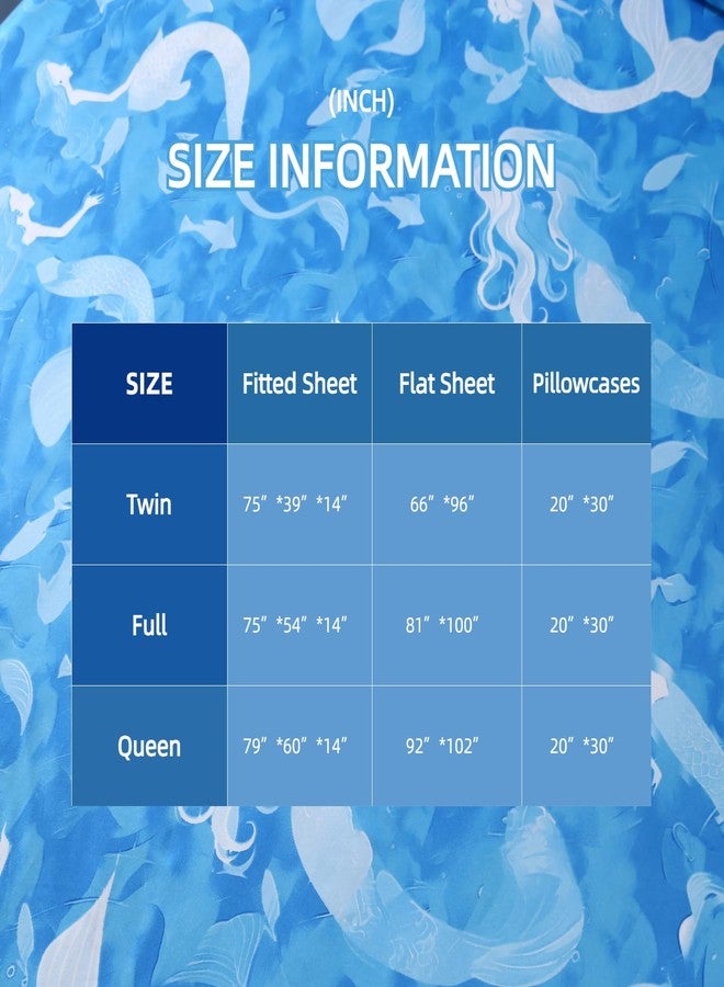 SDIII 4PCS Oil Painting Style Blue Mermaid Sheets Twin Set, Microfiber Princess Sheets Twin, Painterly Blue Mermaid Princess Bedding Sheet for Girls - Image 5