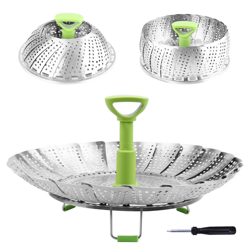 RKPM Stainless Steel Folding Steamer Basket for Vegetable Fish Seafood Cooking, Expandable to Fit Various Size Pot (5.1-9 Inch, Silver) - Image 1
