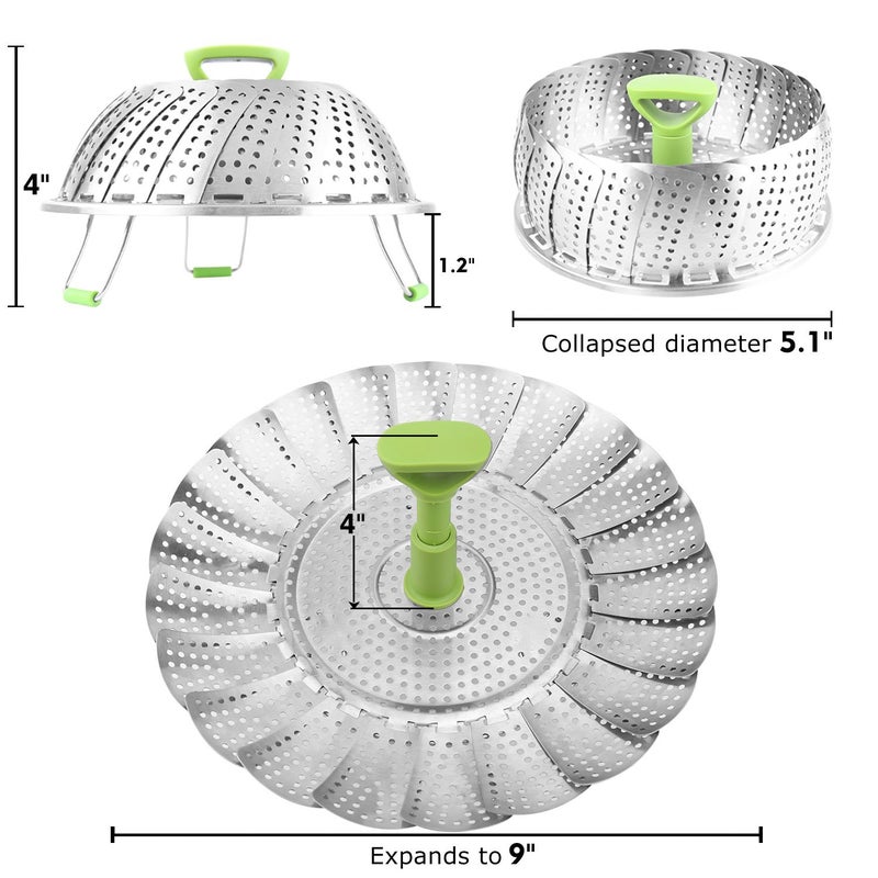 RKPM Stainless Steel Folding Steamer Basket for Vegetable Fish Seafood Cooking, Expandable to Fit Various Size Pot (5.1-9 Inch, Silver) - Image 3