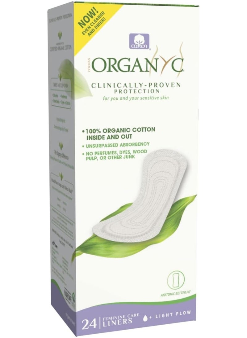 أورجانياك 24 عد 100٪ من القطن العضوي بطانات اللباس الداخلي للبشرة الحساسة ، خفيفة بالإضافة إلى ، معبأة بشكل مسطح