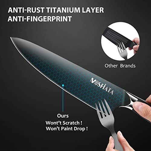 MOSFiATA 8” Super Sharp Titanium Plated Chef's Knife for Kitchen with Finger Guard and Knife Sharpener in Gift Box, High Carbon German Stainless Steel EN1.4116 Titanium Coated Stylish Cooking Knife - Image 2
