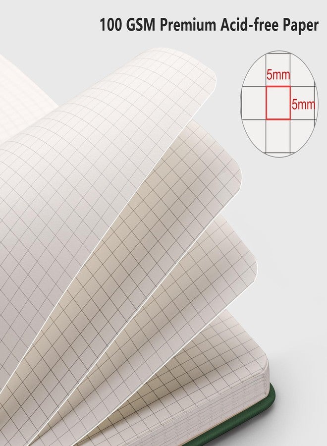 RETTACY Graph Grid Paper Notebook, 192 Pages, A5 Medium Size (5.7'' x 8.3''), 5 Squares per Inch, Leather Hardcover, 100 GSM Thick Paper, for School, Students, Math, Engineering (Dark Green) - Image 3
