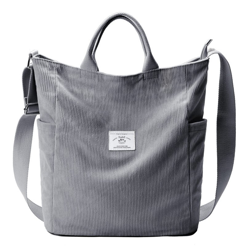 KALIDI Corduroy Tote Bag, Large Messenger Bag Shoulder Hobo Anti Splash Crossbody Zipper Bag Casual Work Shopping Women Grey Blue - Image 1