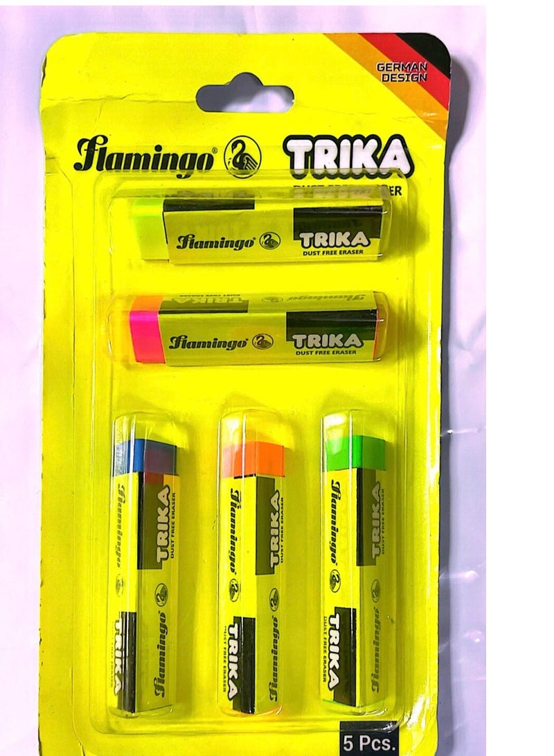 مجموعة ممحاة من 5 قطع من تريكا خالية من الغبار، متعددة الألوان