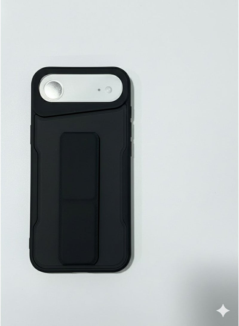 مجسيف غطاء FABRIC iPhone 17 air SlimPhone باللون الأسود يأتي مع حامل هاتف وحبل - Image 1