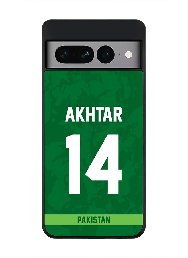Stylizedd - Rugged Black Edge Case for Google Pixel 7 Pro, Slim fit Soft Case Flexible Rubber Edges Thin Cover - Player Name - Shoaib Akhtar, Jersey Number- 14 - Image 1