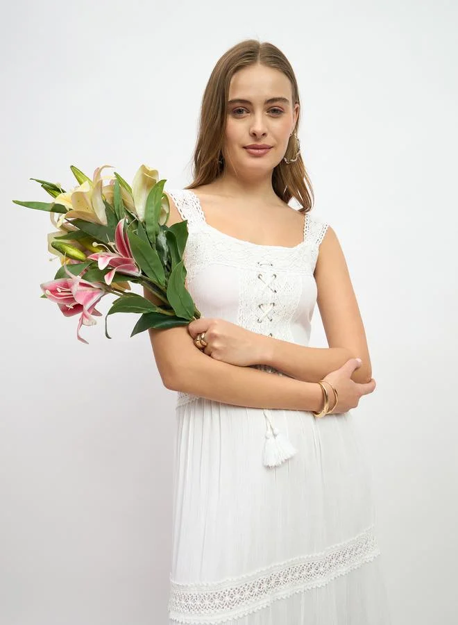 Styli Lace Trimmed Dress