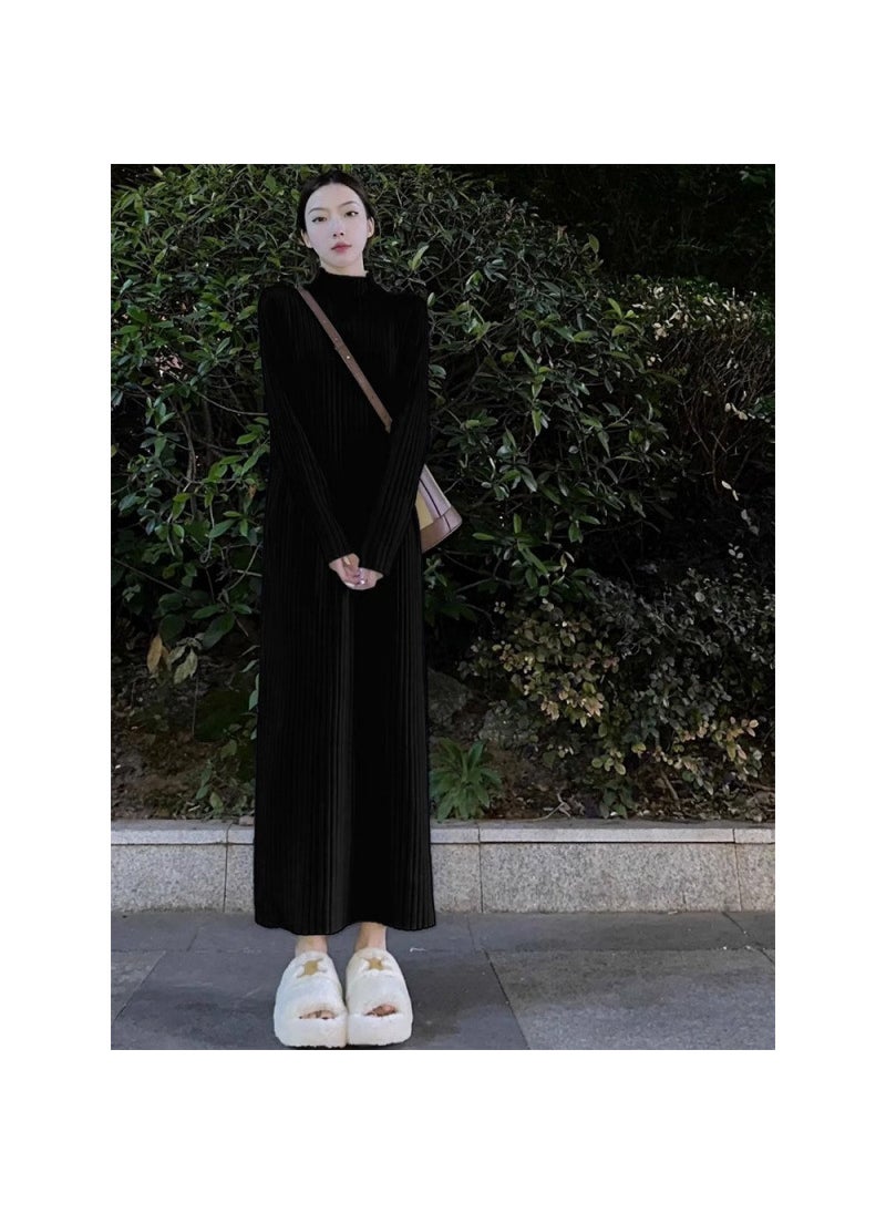 Generic White Long Sleeve Knitted Sweater Dress Base Layer Long Skirt Feel Early Spring Womens Street Style High Collar Regular Sleeve White  - Image 5