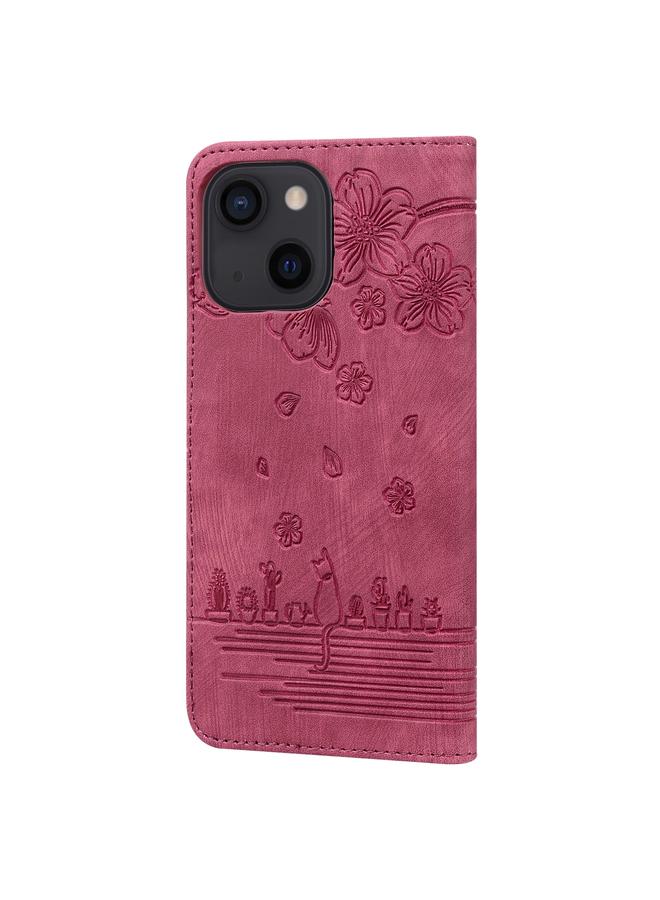 Zaboon Case For iPhone 13 Cartoon Sakura Cat Embossed Leather Case - Image 3