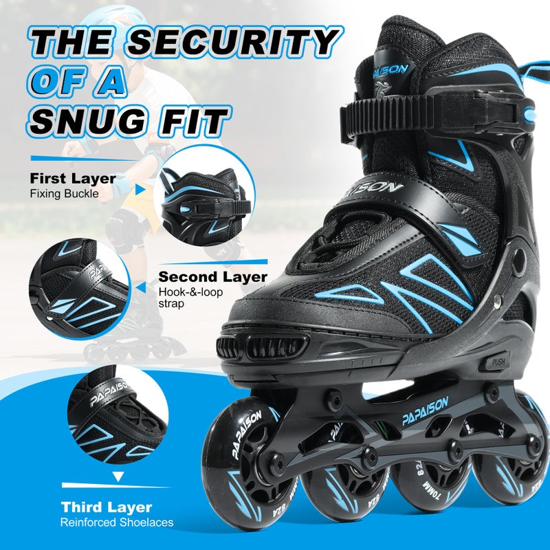PAPAISON Boys Inline Skates Ages 5-8 8-12, Adjustable Size Beginner Roller Skates Blades for Kids Youth (Blue, Medium - Big Kid (1-4 US)) - Image 5
