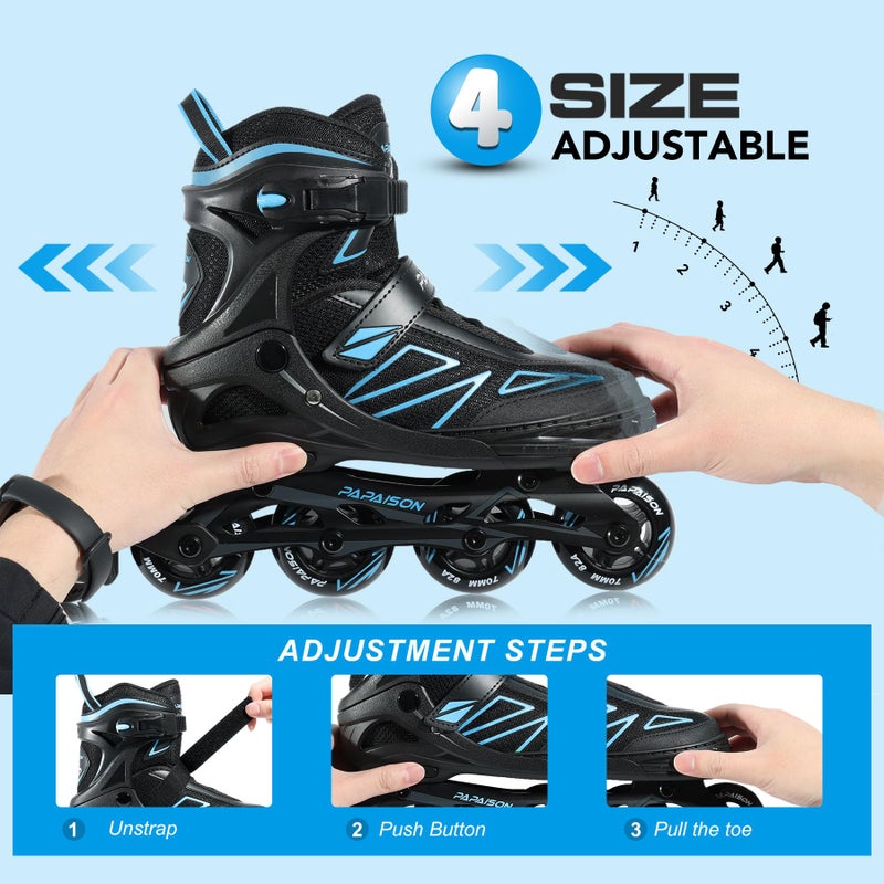 PAPAISON Boys Inline Skates Ages 5-8 8-12, Adjustable Size Beginner Roller Skates Blades for Kids Youth (Blue, Medium - Big Kid (1-4 US)) - Image 3
