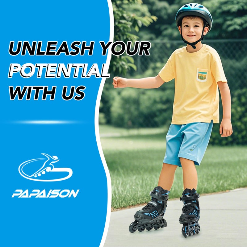 PAPAISON Boys Inline Skates Ages 5-8 8-12, Adjustable Size Beginner Roller Skates Blades for Kids Youth (Blue, Medium - Big Kid (1-4 US)) - Image 2