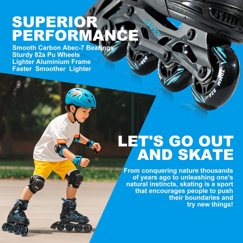 PAPAISON Boys Inline Skates Ages 5-8 8-12, Adjustable Size Beginner Roller Skates Blades for Kids Youth (Blue, Medium - Big Kid (1-4 US)) - Image 4