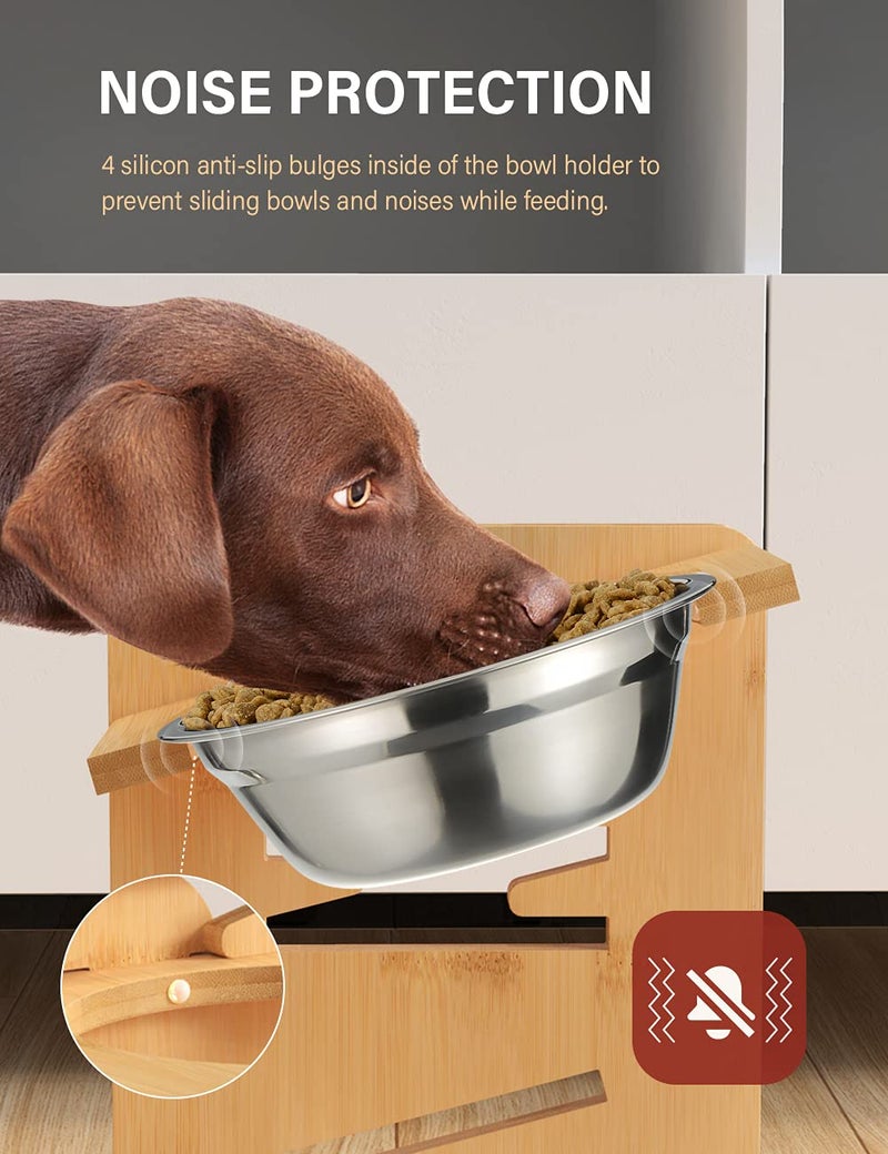 Vantic Elevated Dog Bowls, Adjustable Raised Dog Bowl Stand for Medium Sized Pet, Sturdy Bamboo Food Feeder with 2 Stainless Steel Dishes, Natural - Image 5