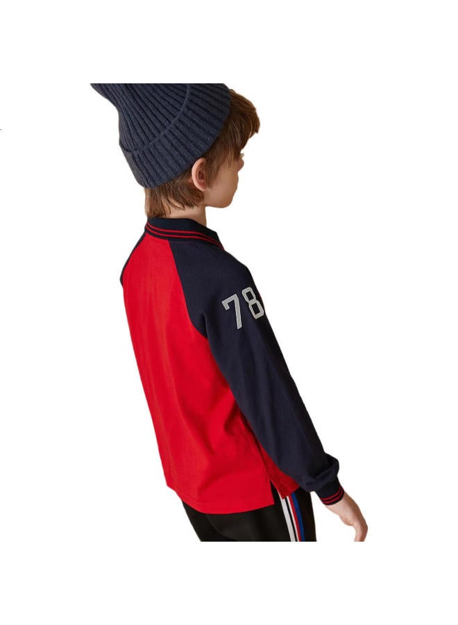 Ask Junior Boys' Long-Sleeve T-Shirt, Spring Children'S Casual Polo Shirt Undershirt, Red Base Color, Size 130 - Image 1