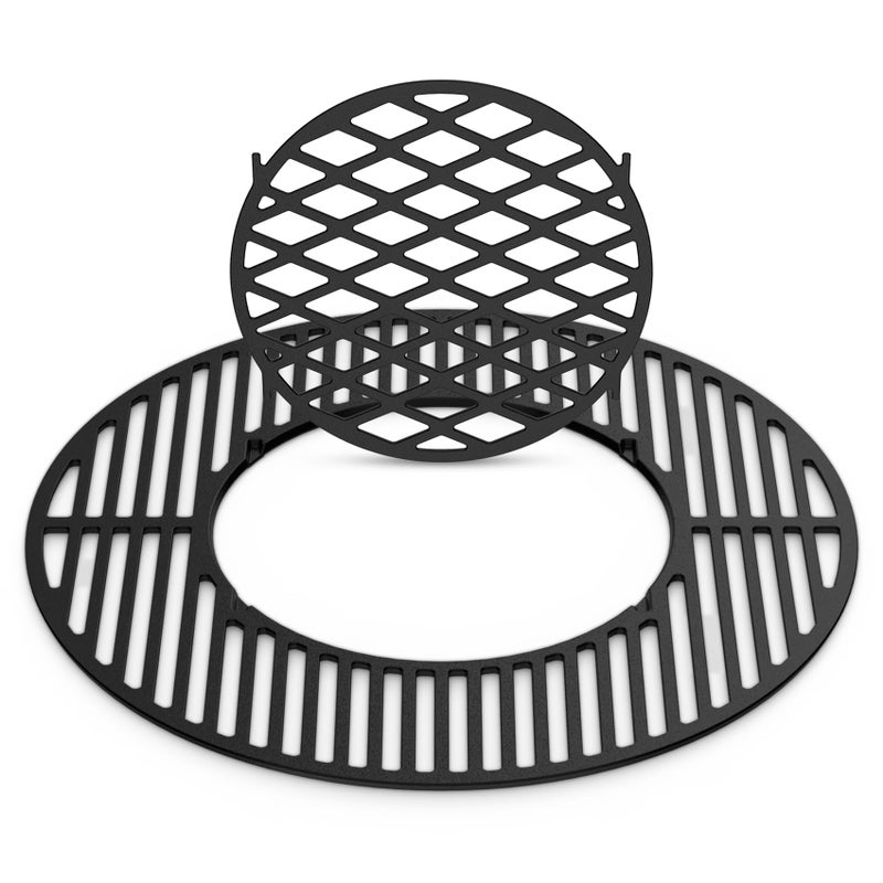 Skyflame Charkettle 2-in-1 Cast Iron 21.5 Inch Grill Grate Replacement Gourmet BBQ System, Compatible with Weber 22-1/2 inch Kettle Charcoal Grills - Image 1