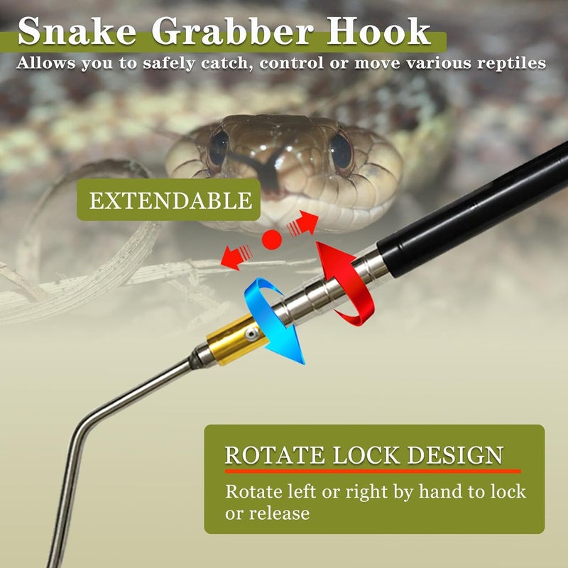 Wamlet Snake Hook Reptile Catcher Stick Tongs Rattlesnakes Grabber Pick-up Handling Tool Kit for Catching Controlling or Moving Python Copperhead (Small Snake Hook - Black) - Image 4