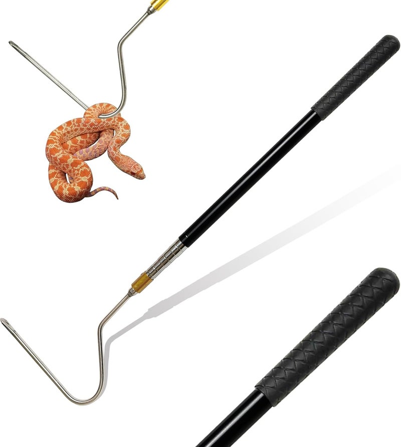 Wamlet Snake Hook Reptile Catcher Stick Tongs Rattlesnakes Grabber Pick-up Handling Tool Kit for Catching Controlling or Moving Python Copperhead (Small Snake Hook - Black) - Image 1