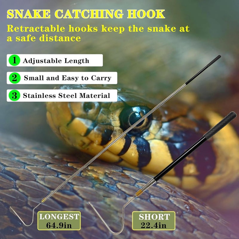 Wamlet Snake Hook Reptile Catcher Stick Tongs Rattlesnakes Grabber Pick-up Handling Tool Kit for Catching Controlling or Moving Python Copperhead (Small Snake Hook - Black) - Image 2