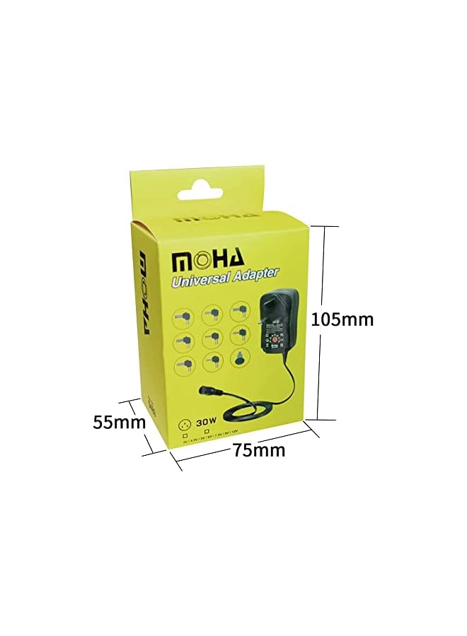 MOHA 30W Universal AC/DC Adapter Switching Power Supply with 8 Selectable Adapter Plugs，for 3V 4.5V 5V 6V 7.5V 9V 12V Household Electronics - 2000mA Max with USB port 1A - Image 3