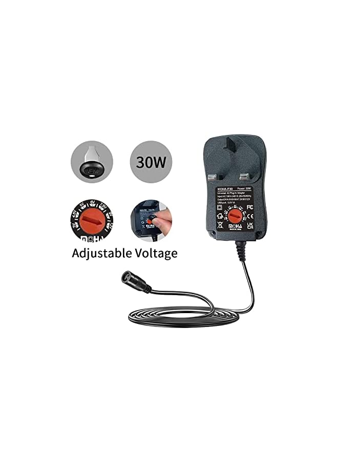 MOHA 30W Universal AC/DC Adapter Switching Power Supply with 8 Selectable Adapter Plugs，for 3V 4.5V 5V 6V 7.5V 9V 12V Household Electronics - 2000mA Max with USB port 1A - Image 2