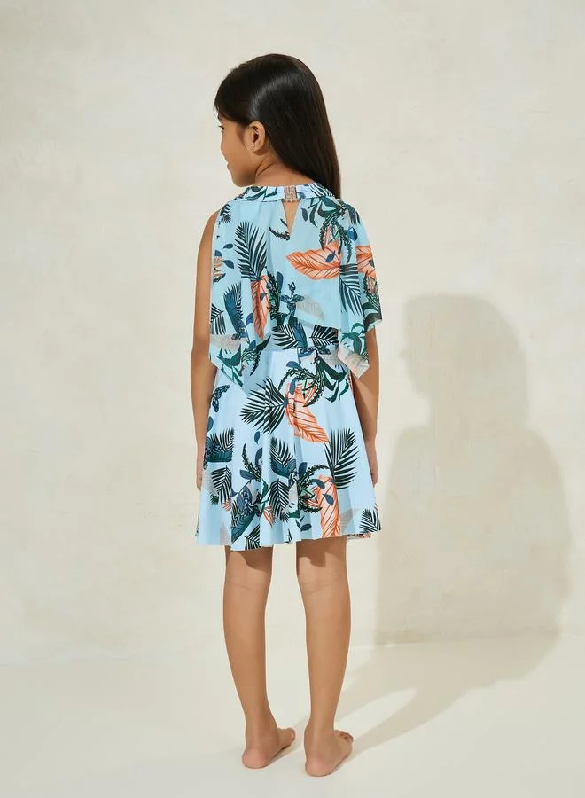 ستايلي Tropical Print Halter Neck Layered Swimsuit