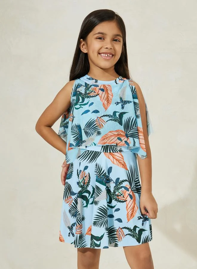ستايلي Tropical Print Halter Neck Layered Swimsuit