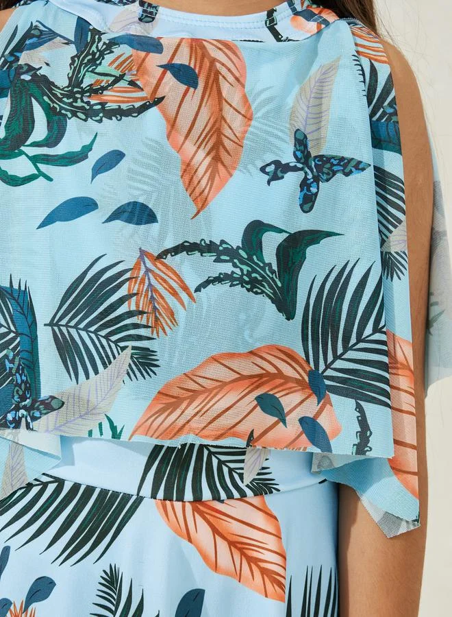 ستايلي Tropical Print Halter Neck Layered Swimsuit