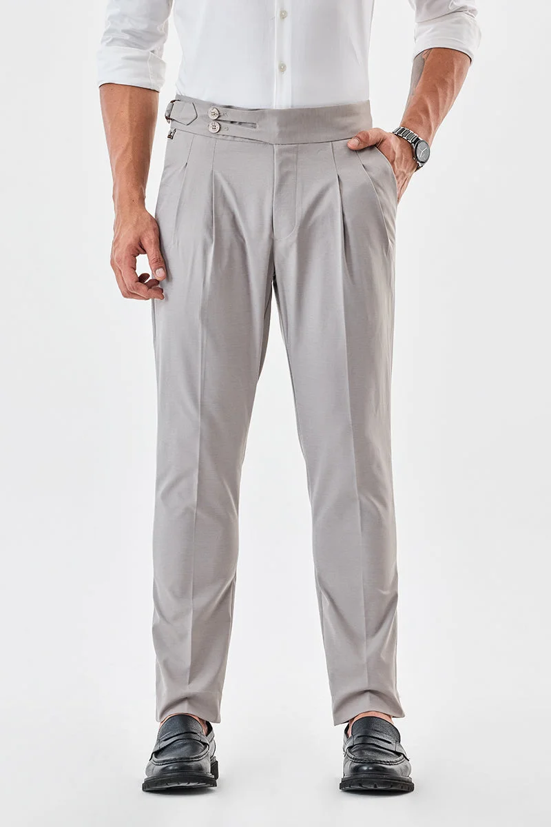 سنيتش Grey Textured Slim Fit Formal Trousers