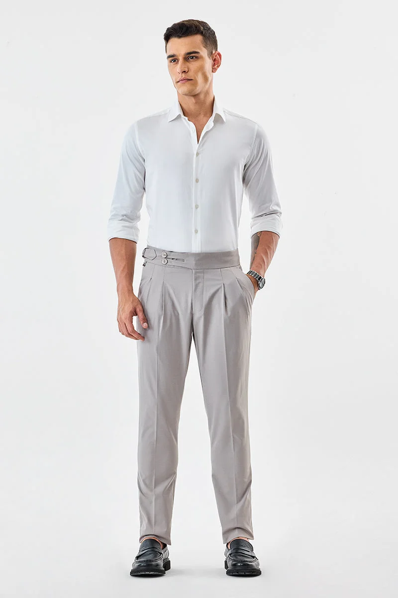 سنيتش Grey Textured Slim Fit Formal Trousers