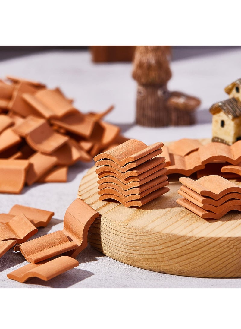 SOLARAE Roof Tiles Model Building Set Miniature Tiles Roof Tiles Dollhouse Shingles Fake Tiles Model Landscape Accessories for DIY Kitchen Garden Diorama Roofing (Red,60 Pieces) - Image 3