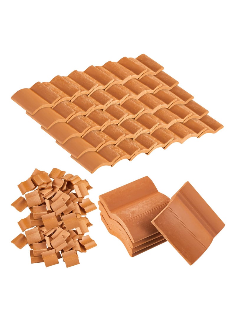 SOLARAE Roof Tiles Model Building Set Miniature Tiles Roof Tiles Dollhouse Shingles Fake Tiles Model Landscape Accessories for DIY Kitchen Garden Diorama Roofing (Red,60 Pieces) - Image 1