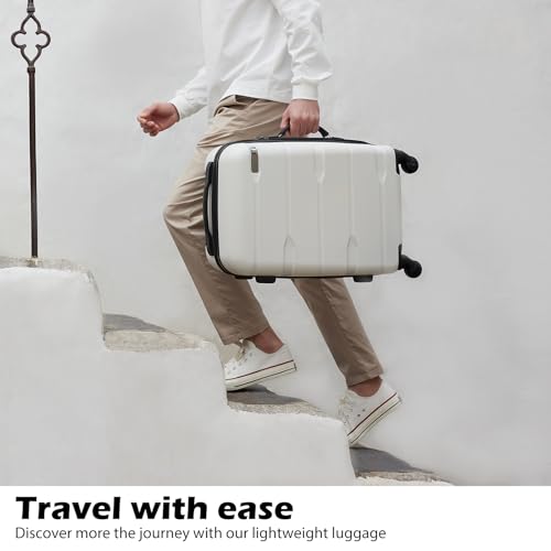 Coolife Luggage PC+ABS Hardshell Suitcase with TSA Lock, Spinner Checked Lightweight (White, 24in) - Image 2