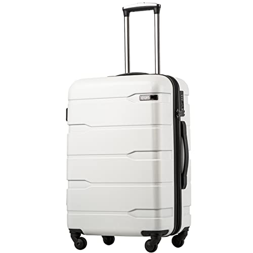 Coolife Luggage PC+ABS Hardshell Suitcase with TSA Lock, Spinner Checked Lightweight (White, 24in) - Image 1