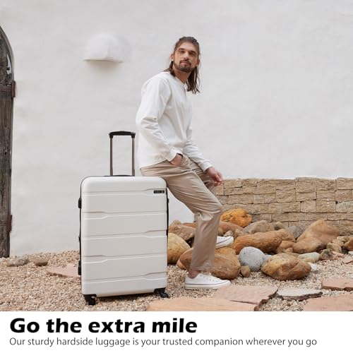 Coolife Luggage PC+ABS Hardshell Suitcase with TSA Lock, Spinner Checked Lightweight (White, 24in) - Image 5