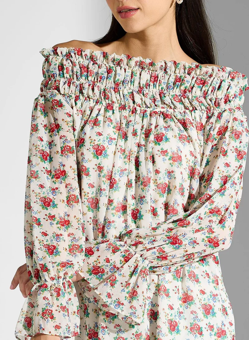Golden Apple Floral Printed Bardot Top