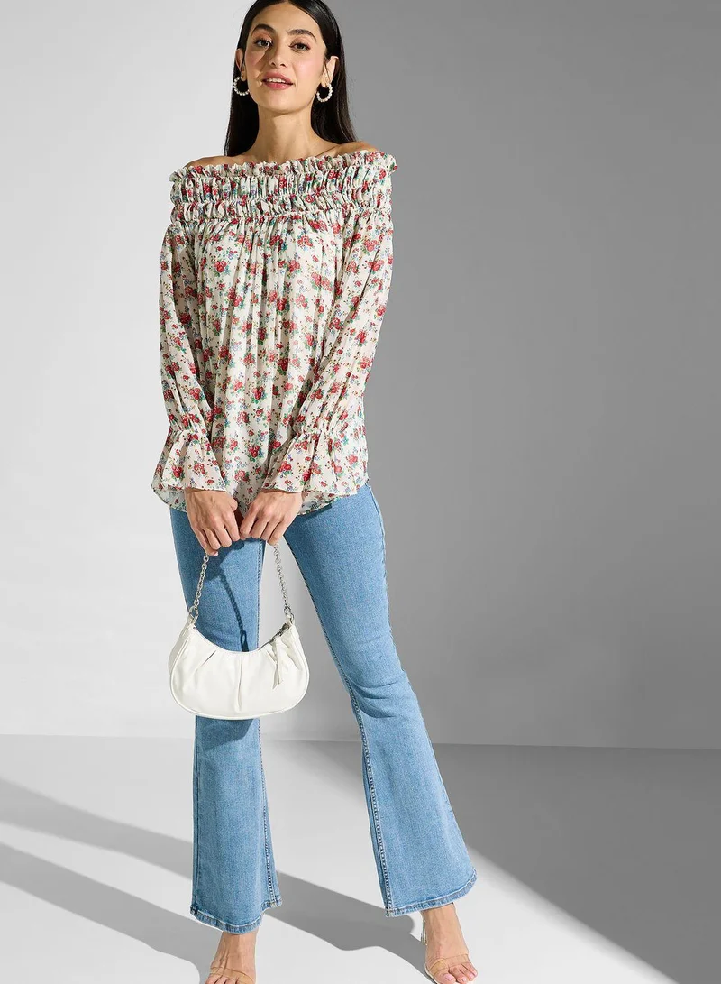 Golden Apple Floral Printed Bardot Top