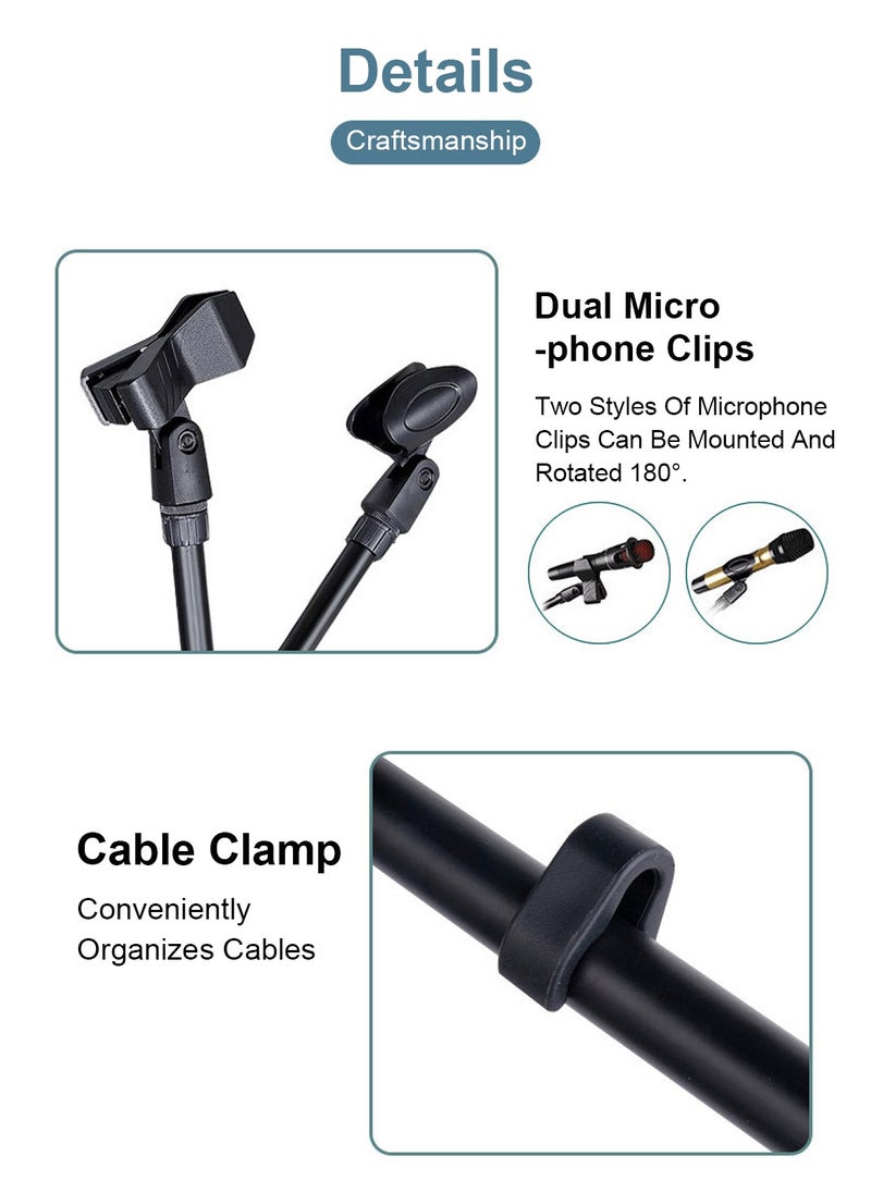ET-LIFE - Double Clips Microphone Tripod Floor Stand for Performances, Karaoke, Dancing, and Mobile Live Streaming, 103B Black - Image 1