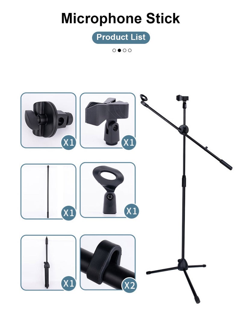 ET-LIFE - Double Clips Microphone Tripod Floor Stand for Performances, Karaoke, Dancing, and Mobile Live Streaming, 103B Black - Image 1