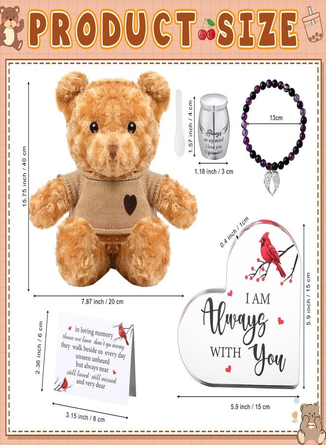 Kenning Cremation Keepsake Urn for Ashes Set, Memorial Bear with Mini Urn & Spoon, Acrylic Heart Memorial Plaque, Angel Wing Bracelet, Sympathy Bereavement Gift for Loss of Loved One/pet(Light Brown) - Image 2