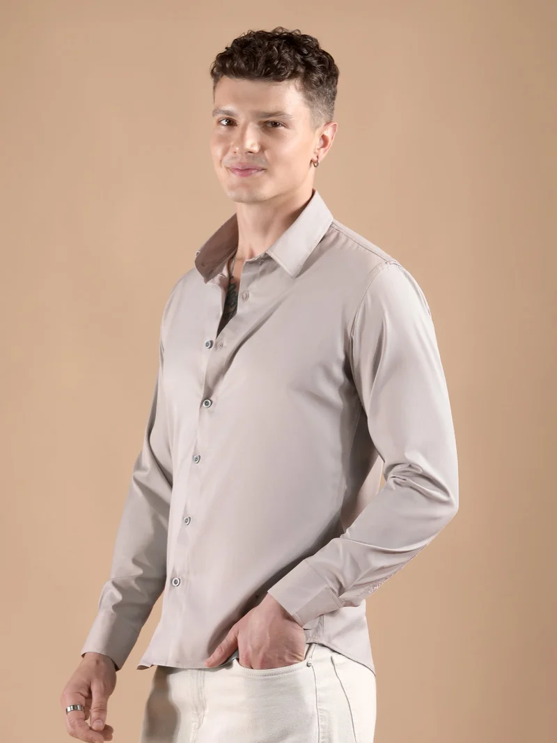 Beyoung Dusty Pink Solid Regular Fit Shirt