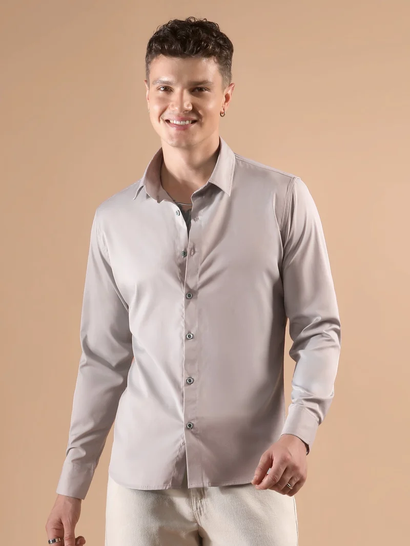 Beyoung Dusty Pink Solid Regular Fit Shirt