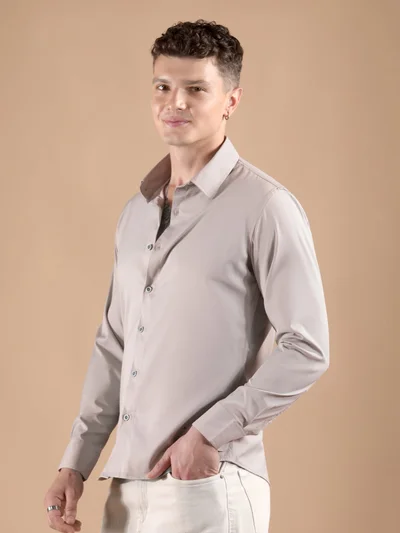 Beyoung Dusty Pink Solid Regular Fit Shirt