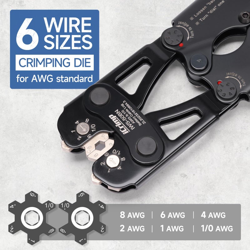 iCrimp Battery Cable Lug Crimping Tool Kit for 8-1/0 AWG - 63pcs Copper Lugs & 25pcs Heat Shrink Tubes, Wire Cutter & Stripper - Image 3