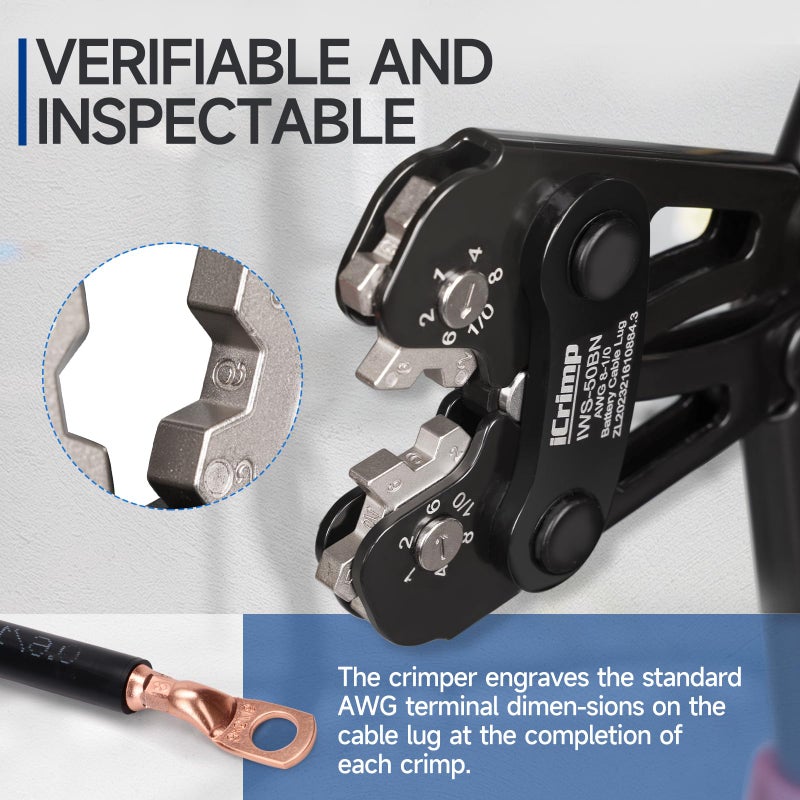 iCrimp Battery Cable Lug Crimping Tool Kit for 8-1/0 AWG - 63pcs Copper Lugs & 25pcs Heat Shrink Tubes, Wire Cutter & Stripper - Image 4