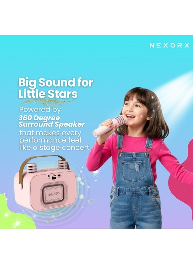 NEXORX Kids Karaoke Speaker with Double Microphones – Portable SingBoom, Bluetooth 5.0, 360° Surround Sound, AI Voice Effects, 4H Playtime, Rechargeable Type-C Battery Blue - Image 5