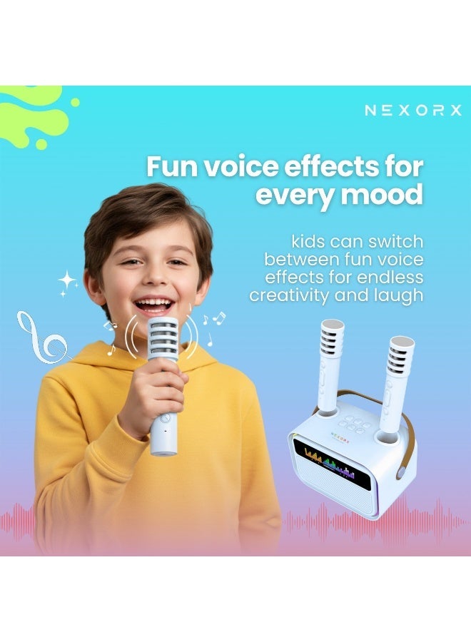 NEXORX Kids Karaoke Speaker with Double Microphones – Portable SingBoom, Bluetooth 5.0, 360° Surround Sound, AI Voice Effects, 4H Playtime, Rechargeable Type-C Battery Blue - Image 2