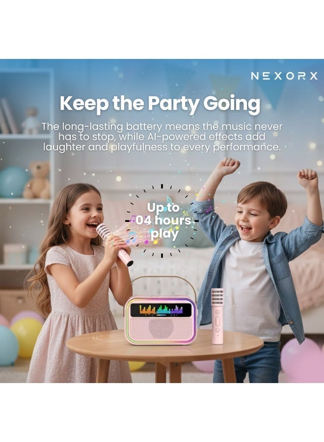 NEXORX Kids Karaoke Speaker with Double Microphones – Portable SingBoom, Bluetooth 5.0, 360° Surround Sound, AI Voice Effects, 4H Playtime, Rechargeable Type-C Battery Blue - Image 4